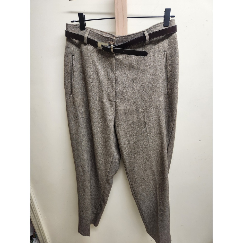 Alia Women's Classic Trousers Belted Wool Blend Tweed‎ Pants Size 12